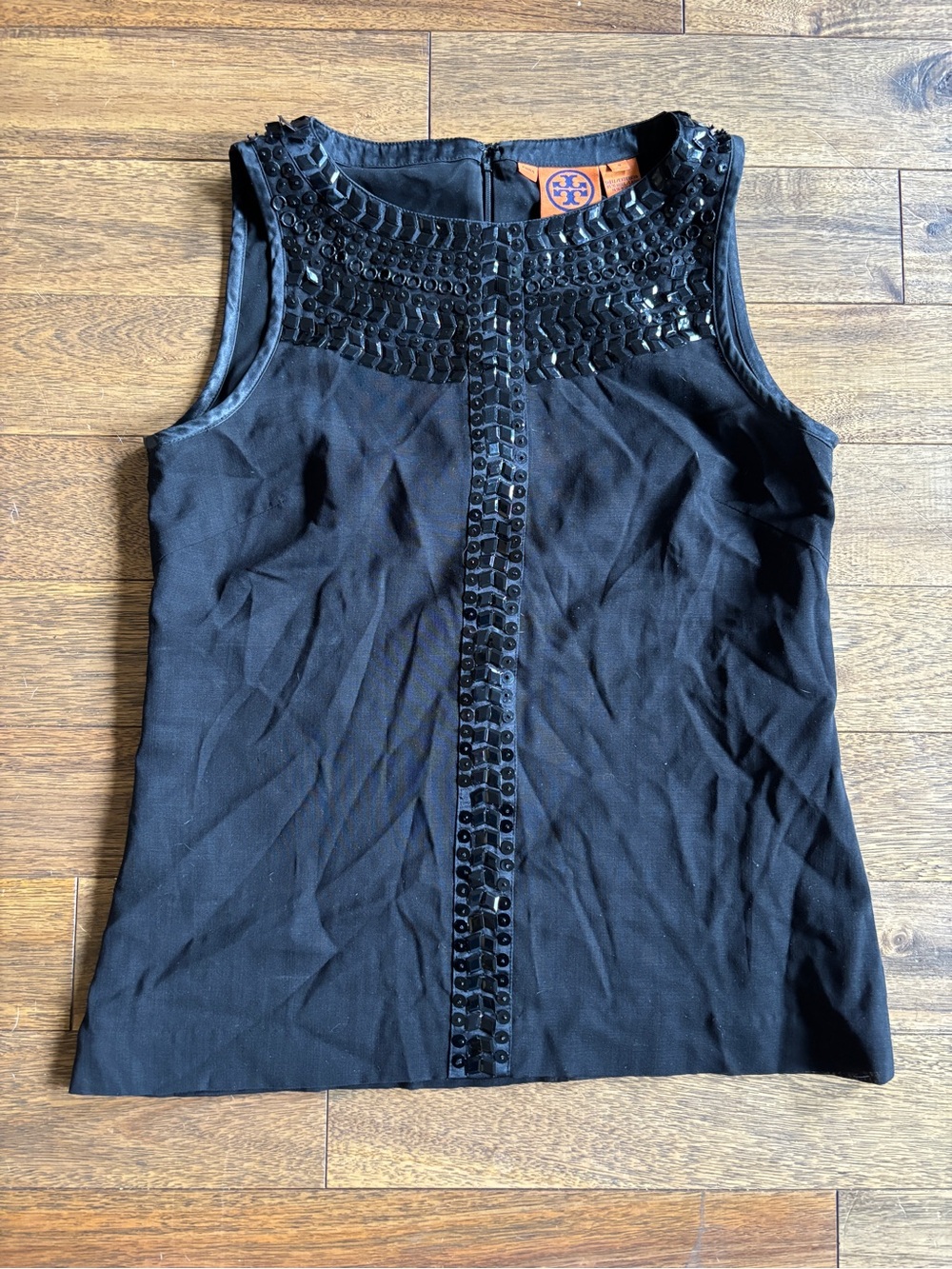 Tory Burch Embellished Beaded Shell Top Black Size 4